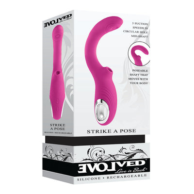 Evolved Strike A Pose Rechargeable Posable Tapping Suction Silicone Vibrator Pink