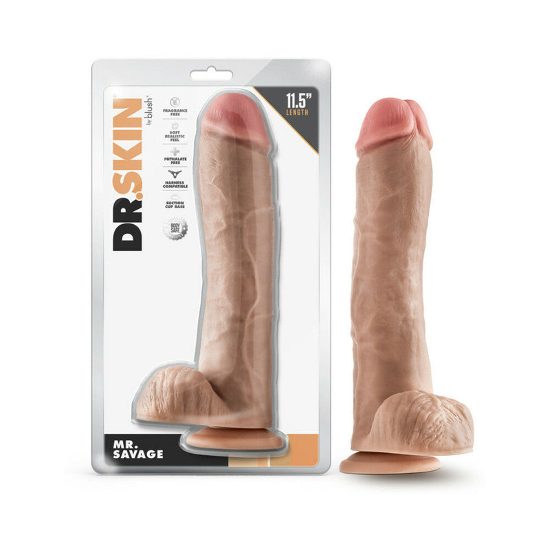 Dr. Skin Mr. Savage 11.5 in. Dildo with Balls Beige