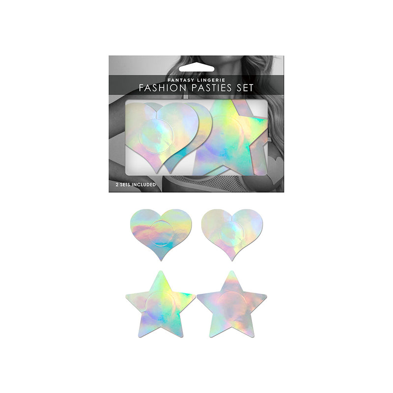 Fantasy Lingerie Holographic 2-Pair Pasties Set Heart & Star Shapes O/S