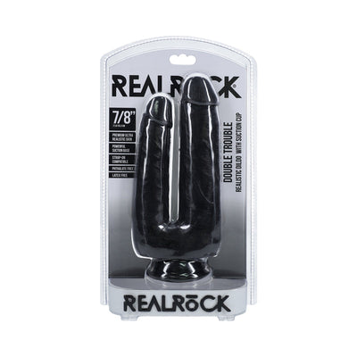 RealRock Double Trouble 7 in. / 8 in. Dildo Black