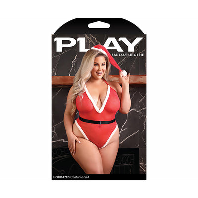 Fantasy Lingerie Play Holidazed Sheer Sparkle Mesh Santa Teddy Costume Set Red 1XL/2XL