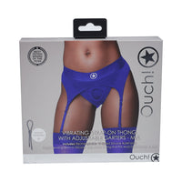 Ouch! Vibrating Strap-on Thong with Adjustable Garters Royal Blue M/L
