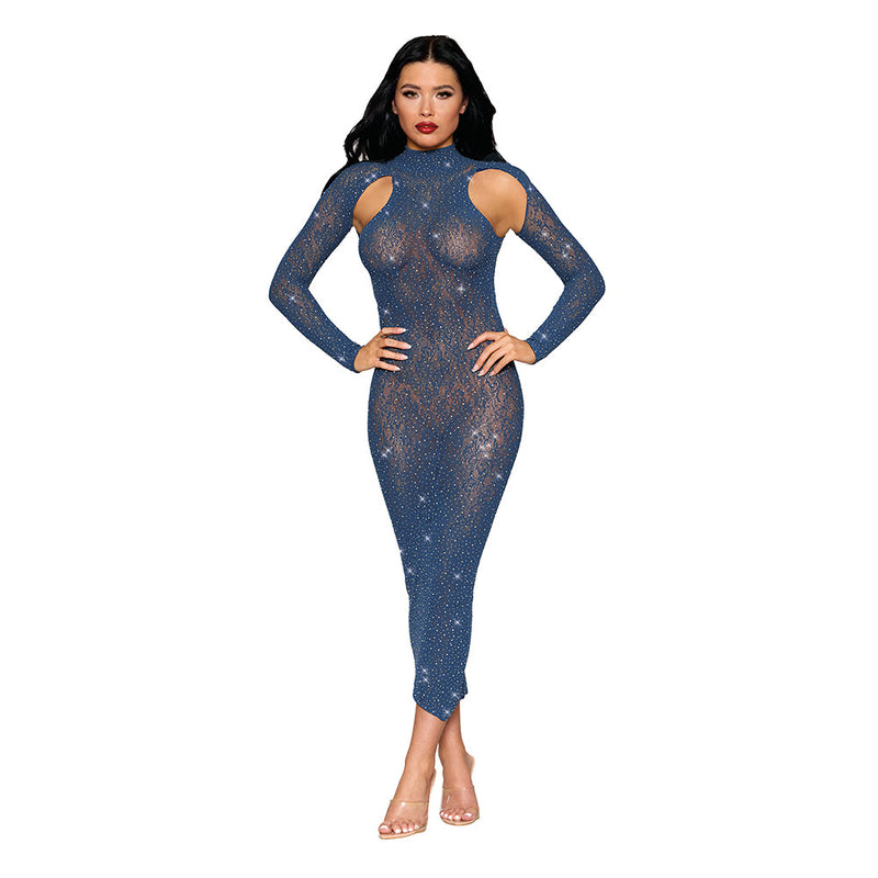 Dreamgirl High Neck Open-Shoulder Bodystocking Gown Twilight O/S