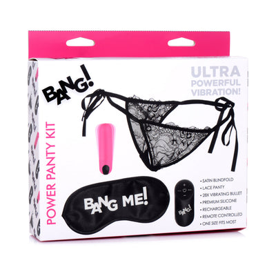 BANG! Power Panty Lace Panties, Bullet, & Blindfold Kit Pink