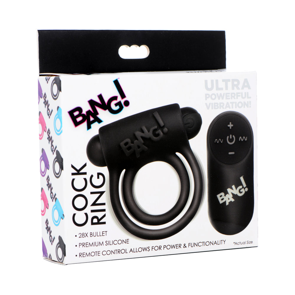 BANG! Silicone Cock Ring &amp; Bullet with Remote Control Black