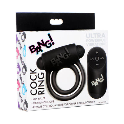 BANG! Silicone Cock Ring & Bullet with Remote Control Black