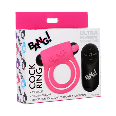 BANG! Silicone Cock Ring & Bullet with Remote Control Pink