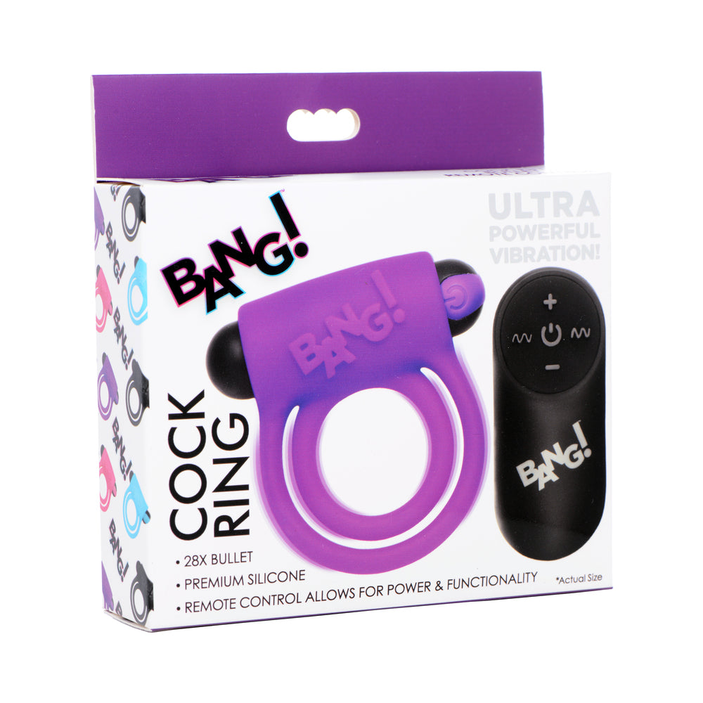 BANG! Silicone Cock Ring &amp; Bullet with Remote Control Purple