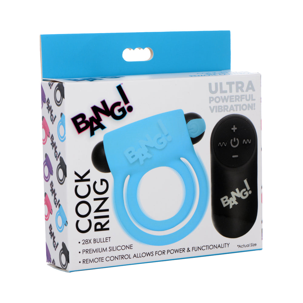 BANG! Silicone Cock Ring &amp; Bullet with Remote Control Blue