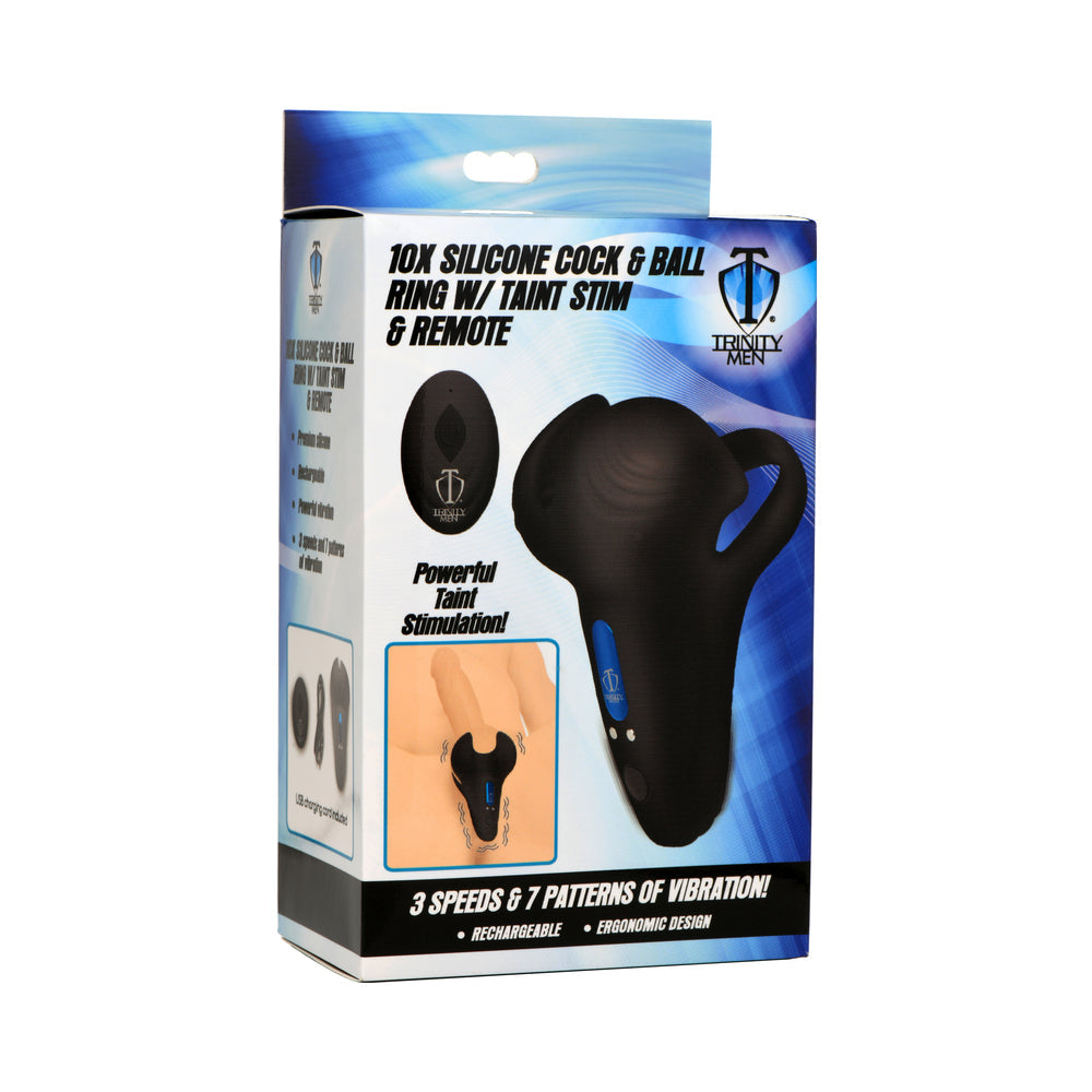 Trinity Men 10X Silicone Cock &amp; Ball Ring with Taint Stim and Remote Control