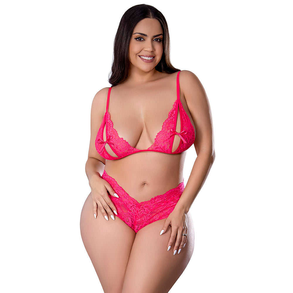 Magic Silk Get It Girl Peek-a-Boo Bralette &amp; Split Crotch Boy Short Diva Pink Queen Size