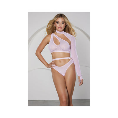 Allure Modern Muse Halter & Panty with Collar Sleeve Pink M - Hanging