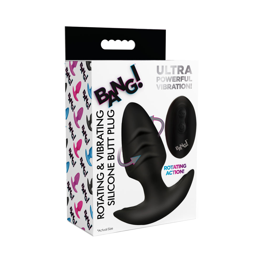 BANG! Rotating &amp; Vibrating Silicone Butt Plug with Remote Black
