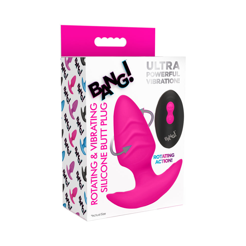 BANG! Rotating &amp; Vibrating Silicone Butt Plug with Remote Pink