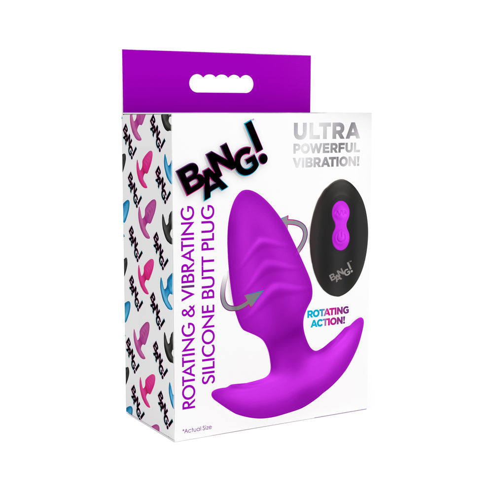 BANG! Rotating &amp; Vibrating Silicone Butt Plug with Remote Purple