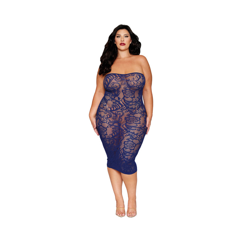 Dreamgirl Strapless Lace Bodystocking Gown with Shrug Eclipse Queen Size