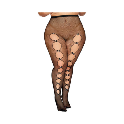 Dreamgirl Fishnet Pantyhose with Cut-Out Details Black Queen Size