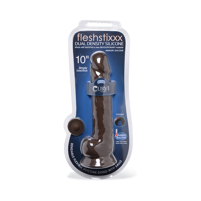 FLESHSTIXXX 10 in. Silicone Dildo with Balls Dark