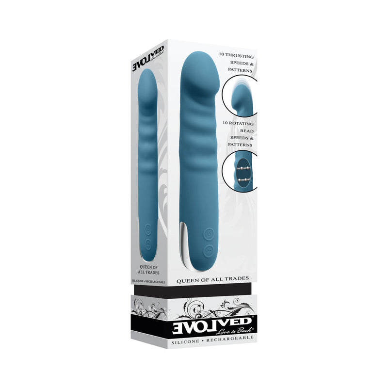 Evolved Queen Of All Trades Rechargeable Silicone Thrusting and Rotating Vibrator Teal