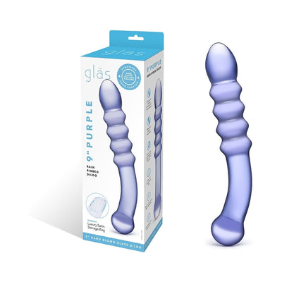 Glas Purple Rain 9 in. Ribbed Dildo