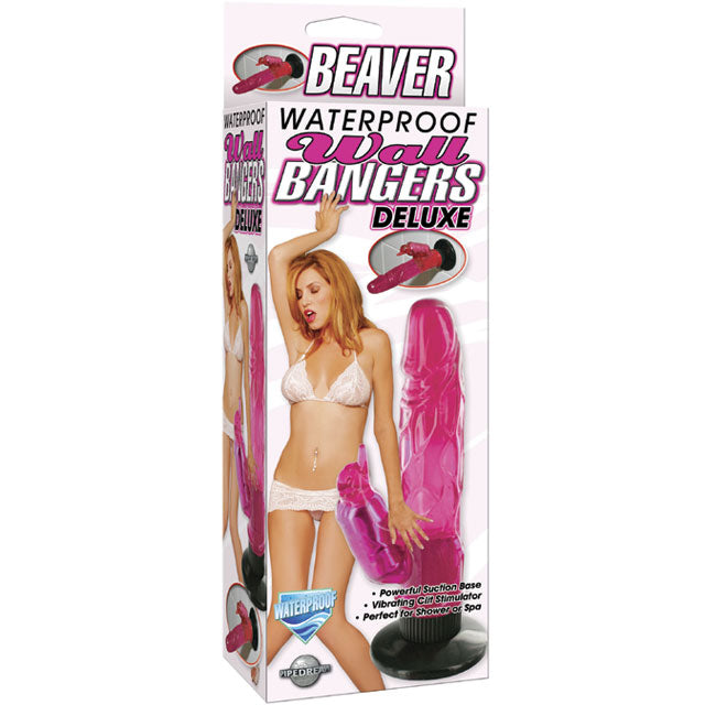 Pipedream Waterproof Wall Bangers Deluxe Beaver Realistic Dual Stimulation Vibrator With Suction Cup Pink