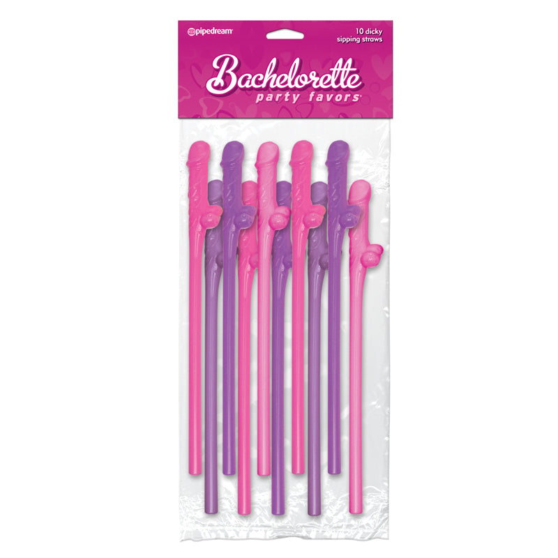 Pipedream Bachelorette Party Favors 10-Piece Dicky Sipping Straws Pink/Purple