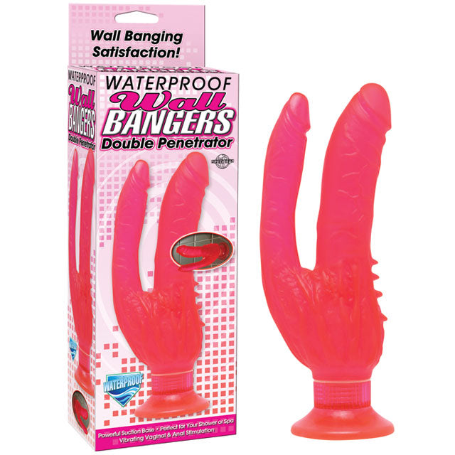 Pipedream Waterproof Wall Bangers Double Penetrator Realistic Dual-Entry Vibrator With Suction Cup Pink