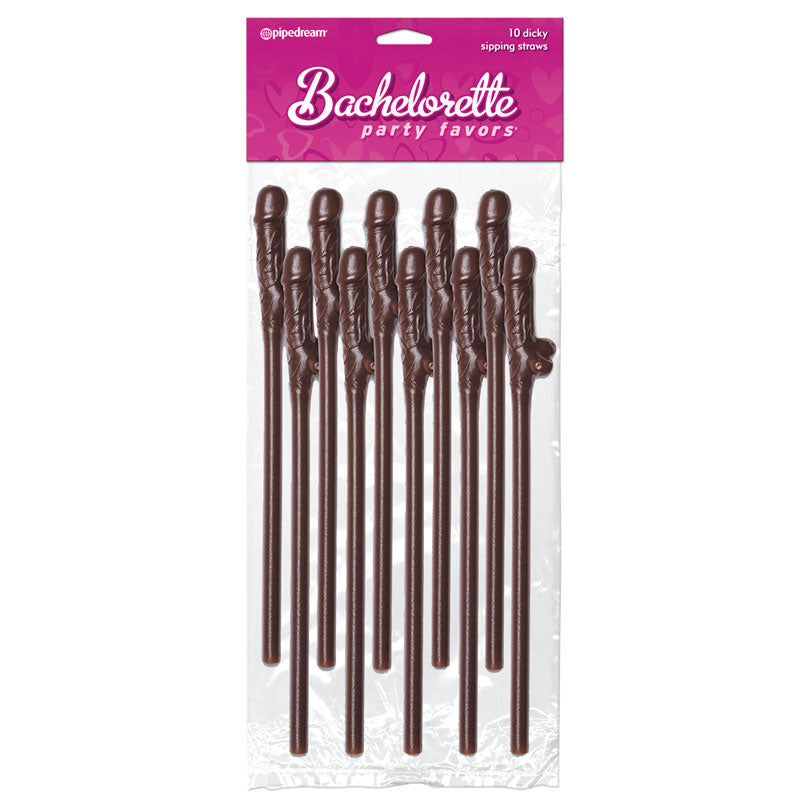 Pipedream Bachelorette Party Favors 10-Piece Dicky Sipping Straws Brown