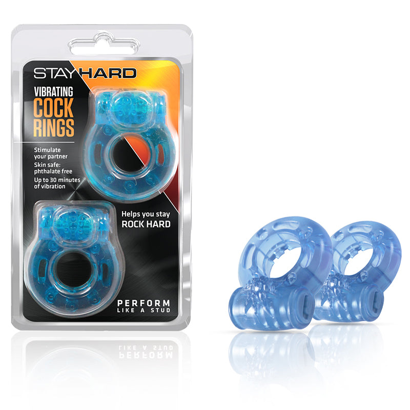 Blush Stay Hard Vibrating Cockrings 2-Pack Blue