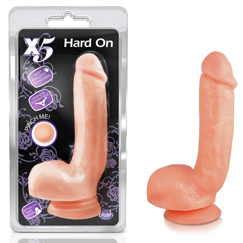 Blush X5 Hard On 8.5 in. Dildo with Balls & Suction Cup Beige