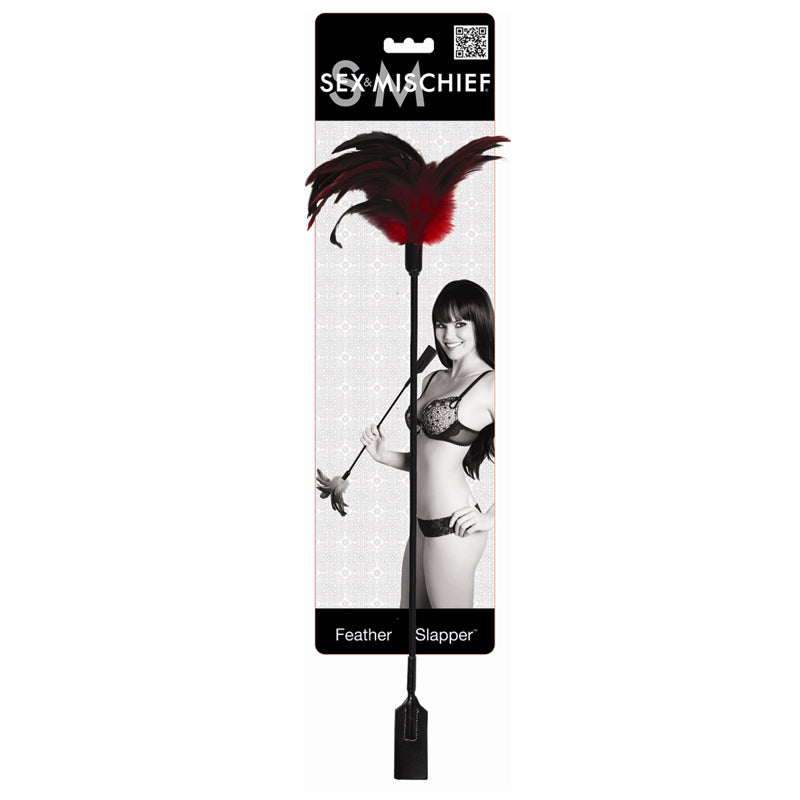 Sportsheets Sex & Mischief Feather Slapper Dual-Ended Tickler Crop Red/Black