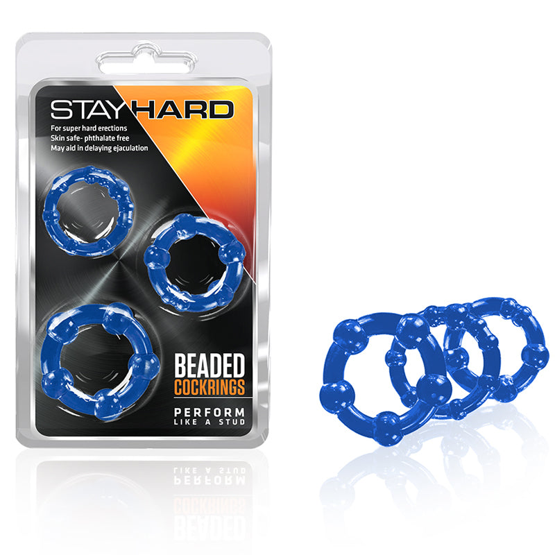 Blush Stay Hard Beaded Cockrings 3-Piece Set Blue