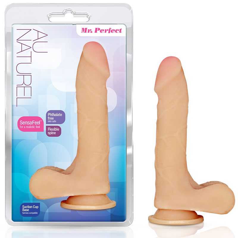 Blush Au Naturel Mister Perfect 8.5 in. Posable Dual Density Dildo with Balls & Suction Cup Beige