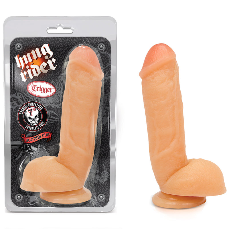 Blush Hung Rider Trigger Realistic 8.5 in. Dildo with Balls & Suction Cup Beige