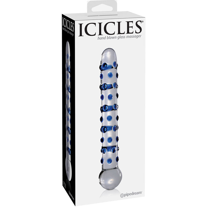 Pipedream Icicles No. 50 Textured 8.25 in. Glass Dildo Blue/Clear