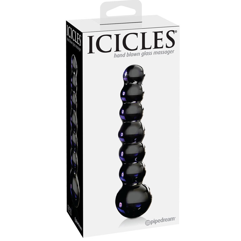 Pipedream Icicles No. 51 Beaded 6.25 in. Glass Dildo Black