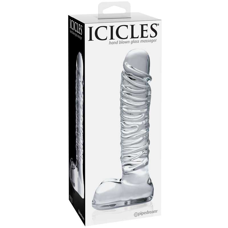 Pipedream Icicles No. 63 Ribbed Realistic 8.5 in. Glass Dildo Clear