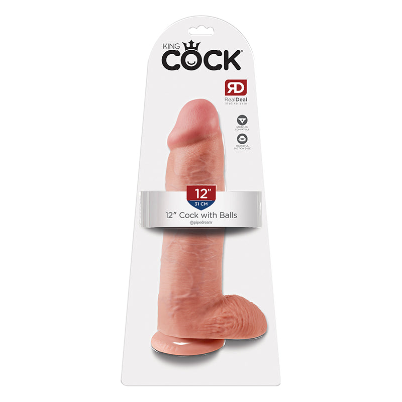Pipedream King Cock 12 in. Cock With Balls Realistic Suction Cup Dildo Beige
