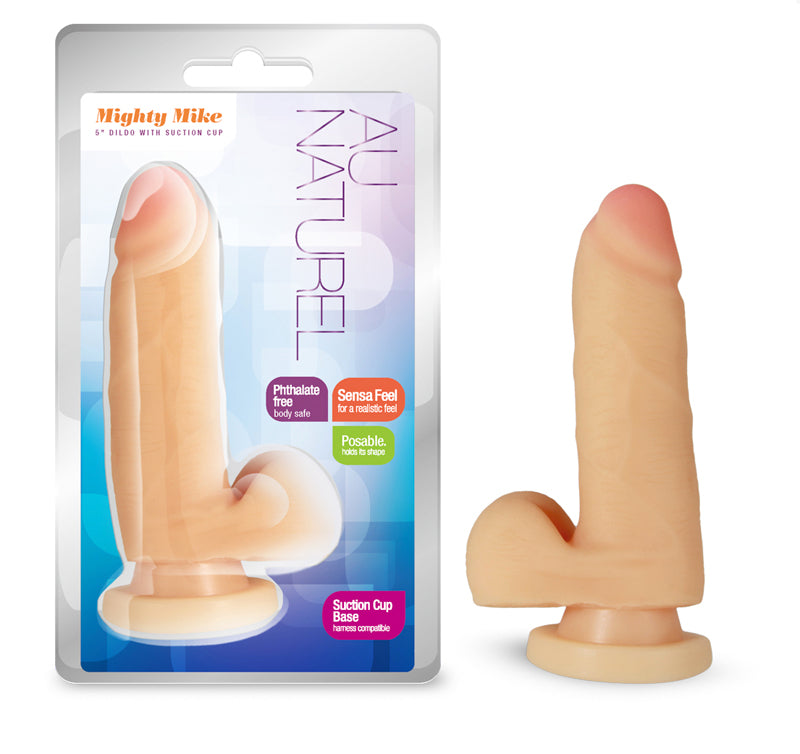 Blush Au Naturel Mighty Mike 5.75 in. Posable Dual Density Dildo with Balls & Suction Cup Beige