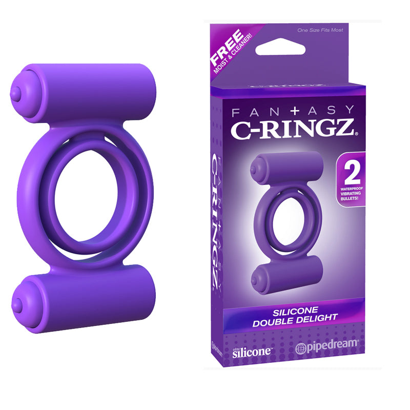 Pipedream Fantasy C-Ringz Silicone Double Delight Vibrating Cockring Purple