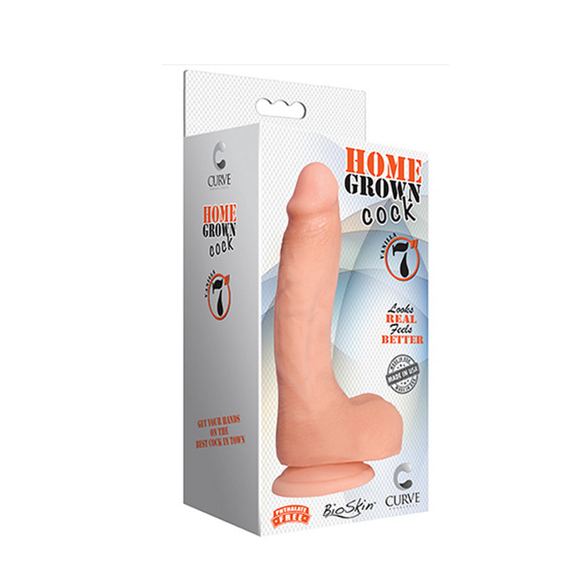 Curve Toys Home Grown Cock 7 in. Dildo with Balls & Suction Cup Beige