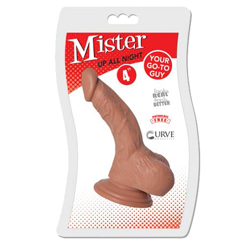 Curve Toys Mister Up All Night 4 in. Dildo with Balls & Suction Cup Tan
