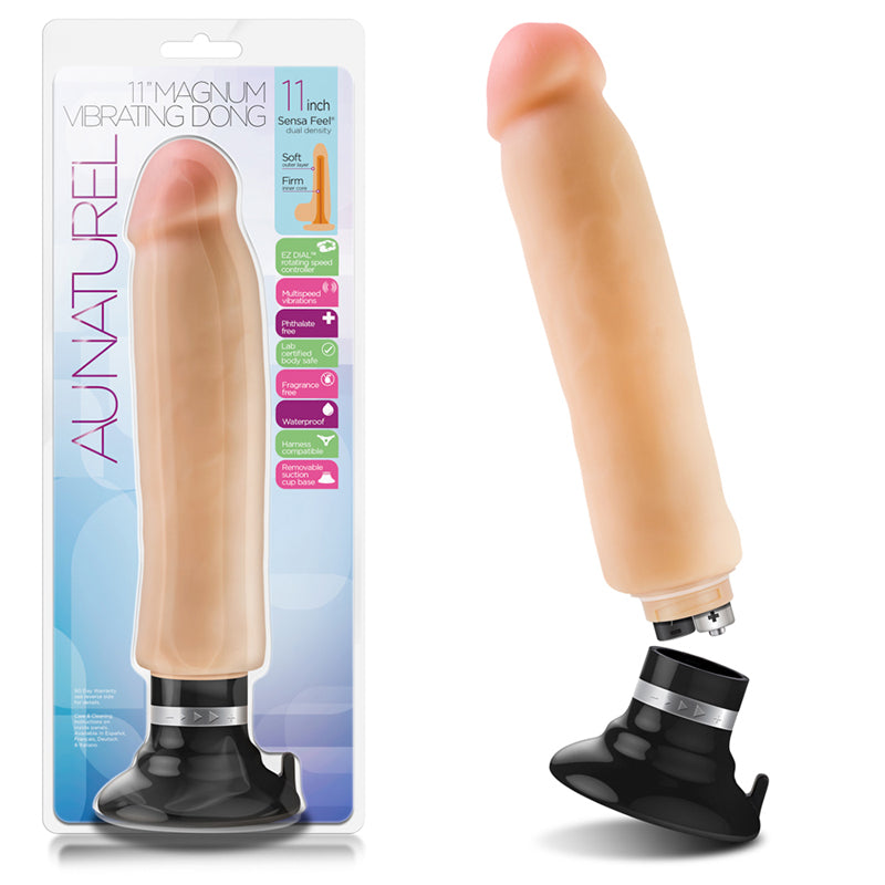 Blush Au Naturel 11 in. Magnum Vibrating Dong Dual Density Dildo with Suction Cup Beige