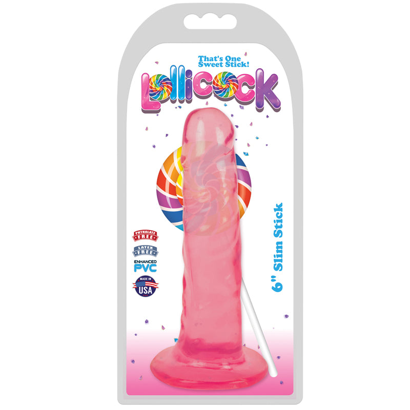 Curve Toys Lollicock Slim Stick 6 in. Dildo with Suction Cup Cherry Ice