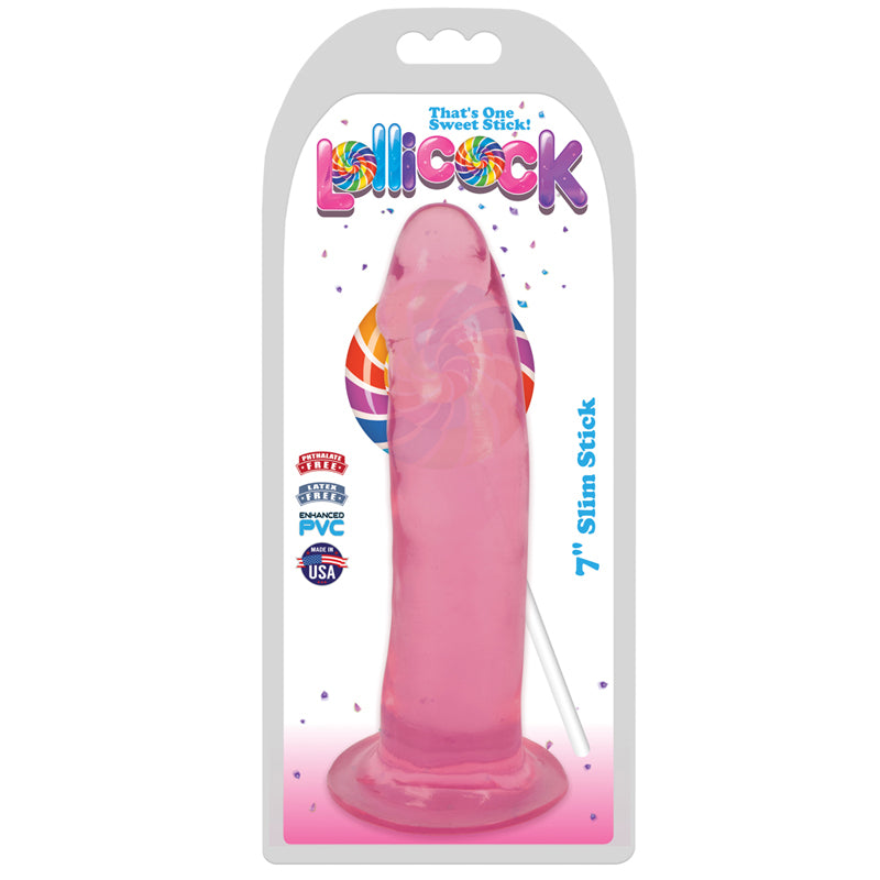 Curve Toys Lollicock Slim Stick 7 in. Dildo with Suction Cup Cherry Ice