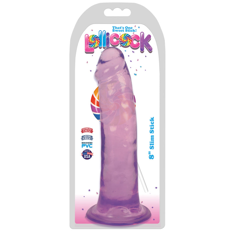 Curve Toys Lollicock Slim Stick 8 in. Dildo with Suction Cup Grape Ice
