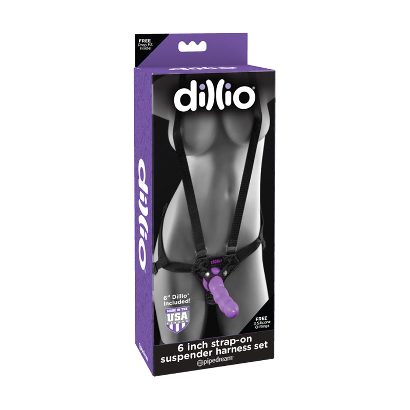 Pipedream Dillio Adjustable 6 in. Strap-On Suspender Harness Set Purple/Black