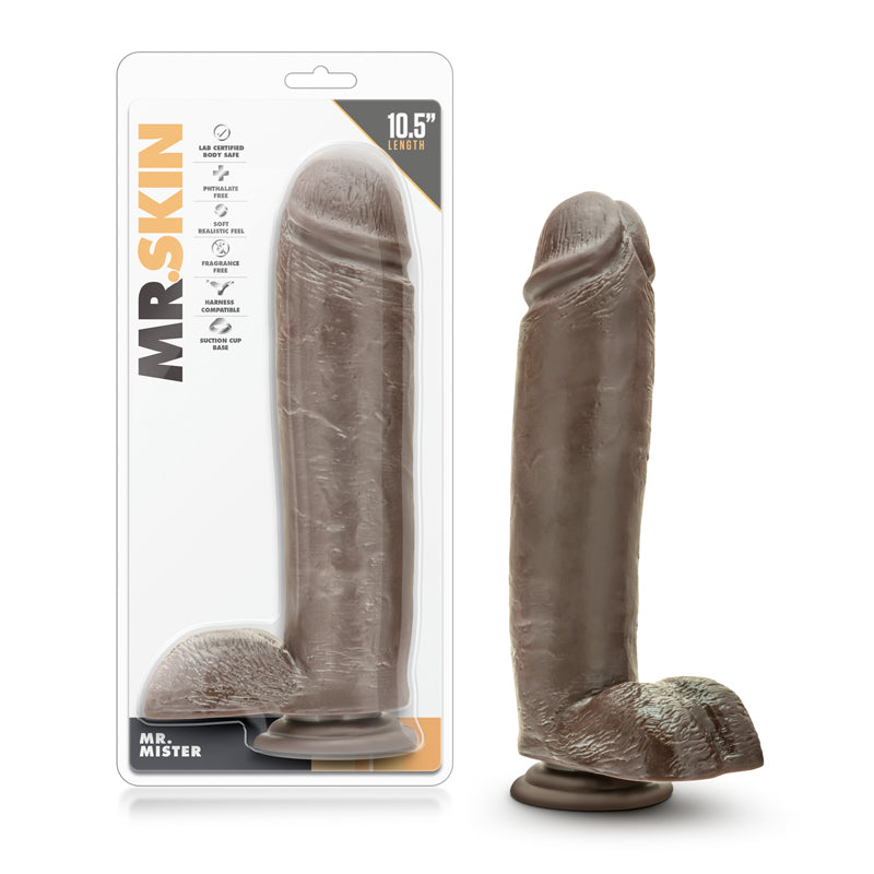 Blush Dr. Skin Mr. Mister Realistic 10.5 in. Dildo with Balls & Suction Cup Brown