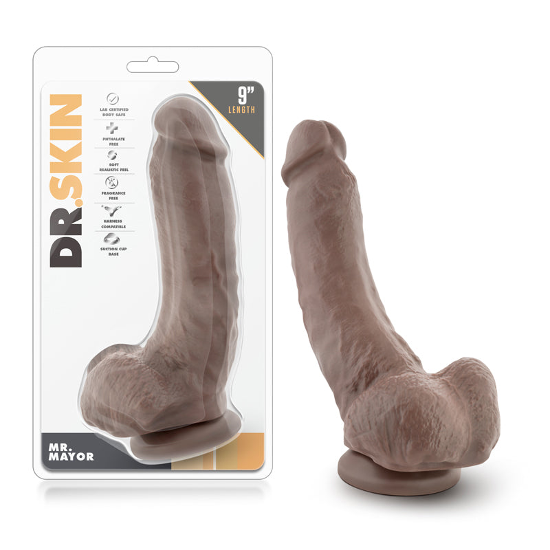 Blush Dr. Skin Mr. Mayor Realistic 9 in. Dildo with Balls & Suction Cup Brown