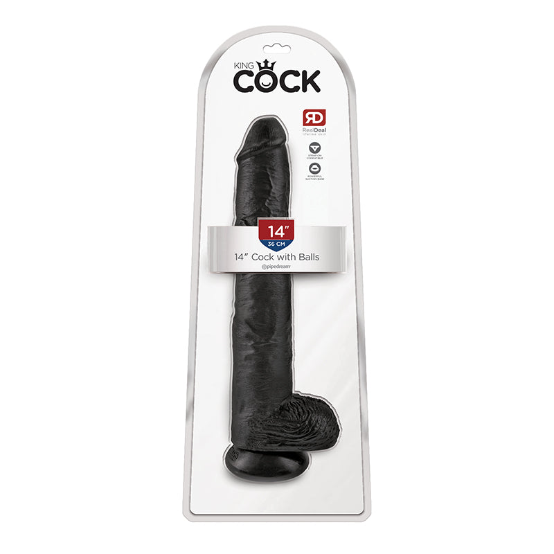 Pipedream King Cock 14 in. Cock With Balls Realistic Suction Cup Dildo Black